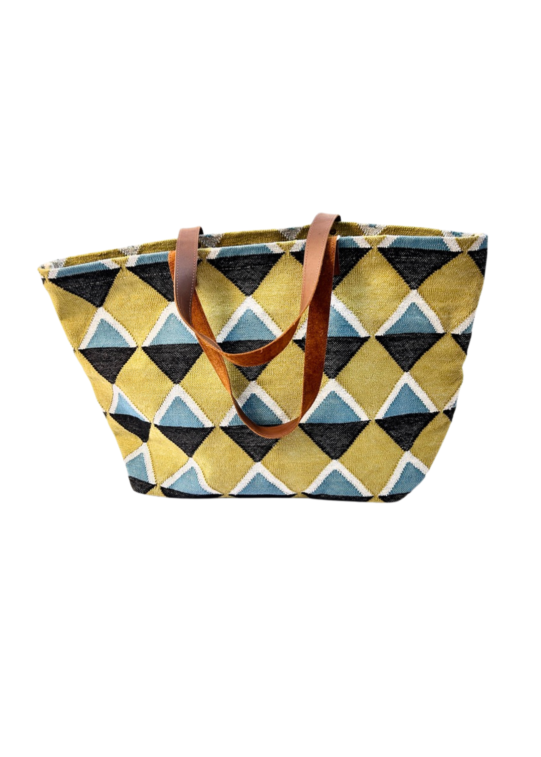 Dhurrie Tote - Multi-Diamond - Blues & Gold