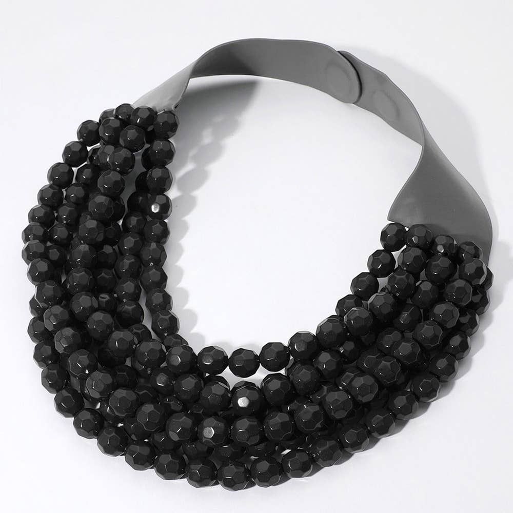 Multi-Strand Beaded Necklace with Magnetic Clasp-Black