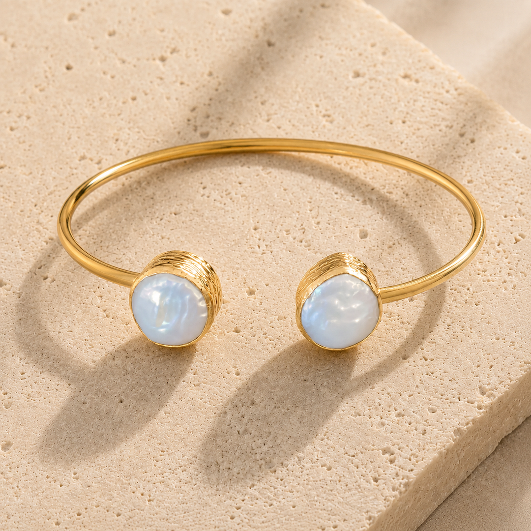 CORE | DOUBLE MOTHER OF PEARL OPEN BANGLE