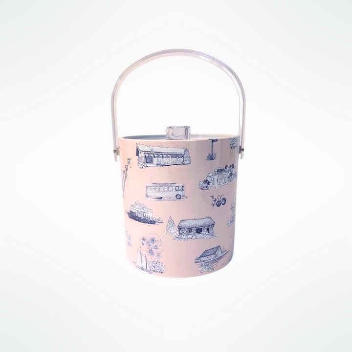 Door County Toile Ice Bucket Pink & Navy