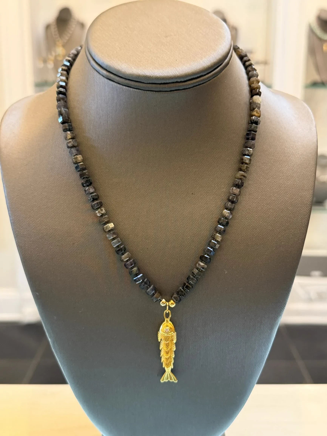 Fish Pendant Gemstone Necklace - Tarnish Free