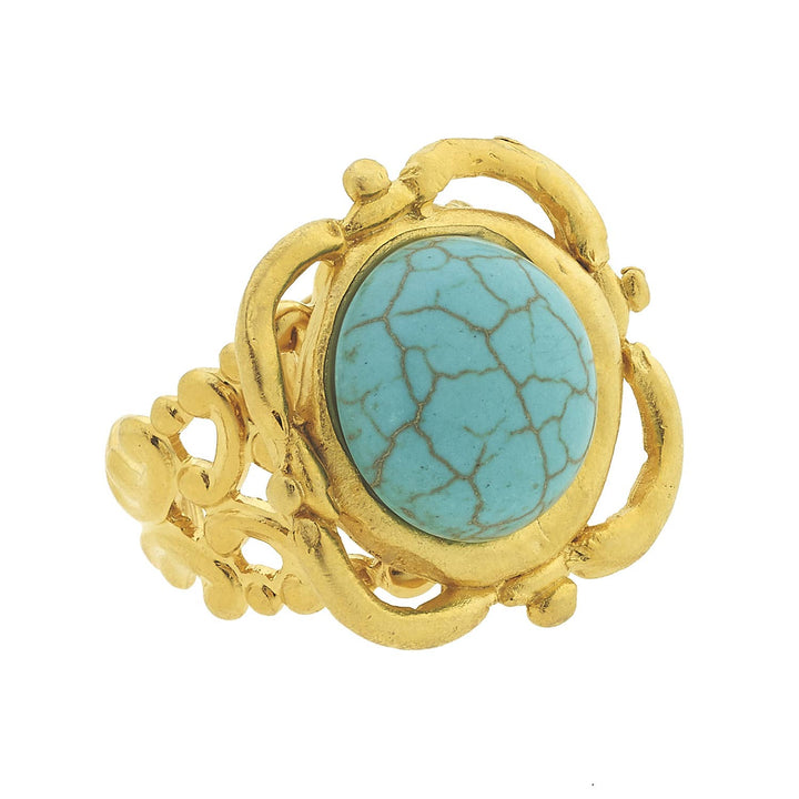 Handcast Gold with Genuine Turquoise Adjustable Ring