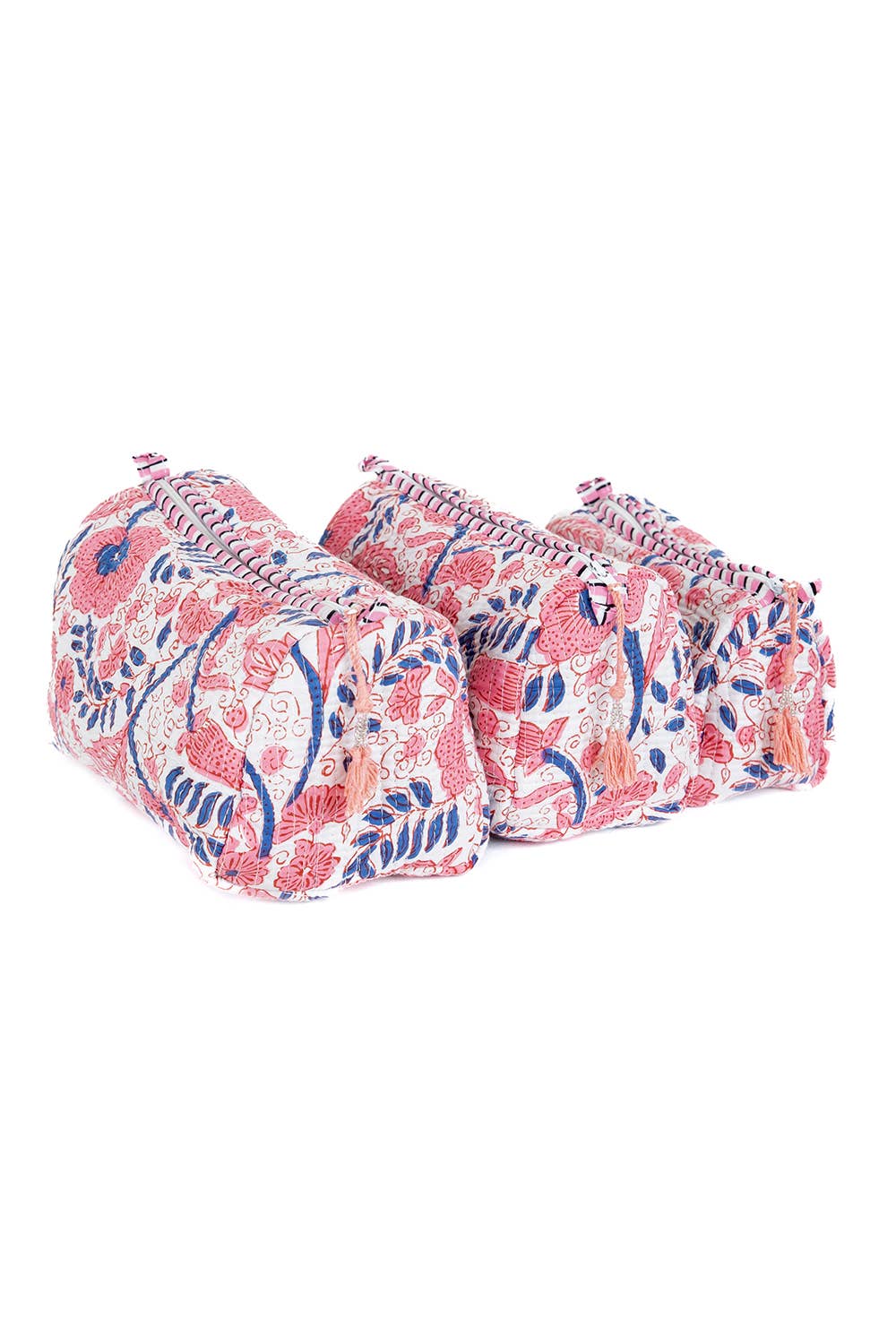 Quilted Toiletry Bag Set-Pink & Blue Floral