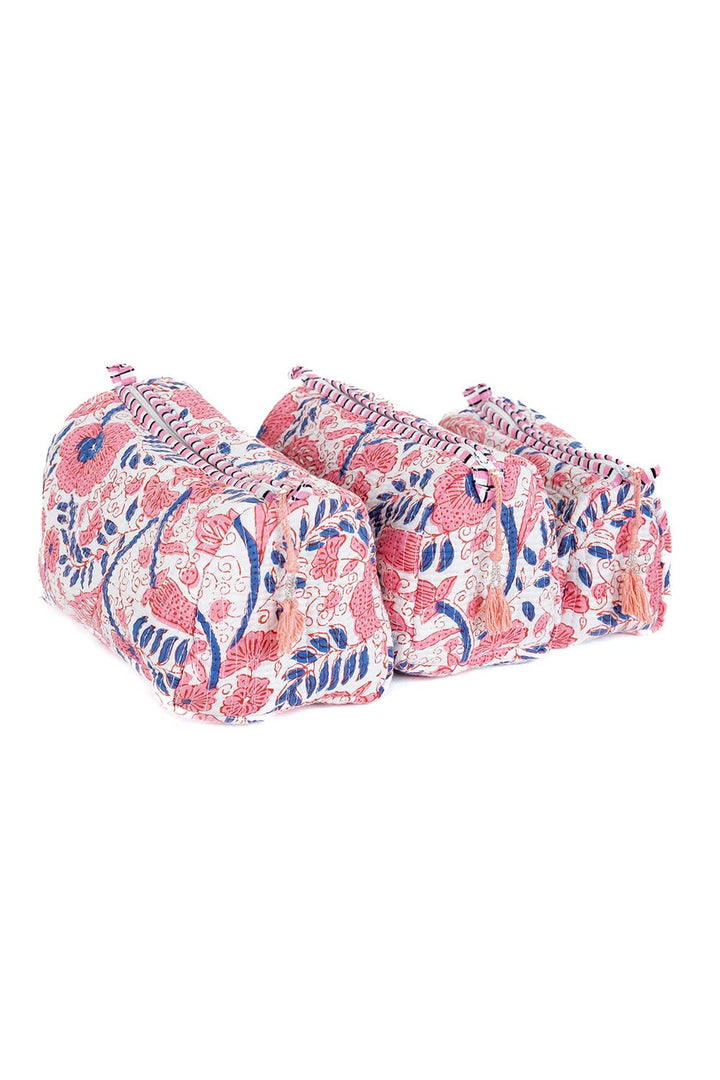 Quilted Toiletry Bag Set-Pink & Blue Floral