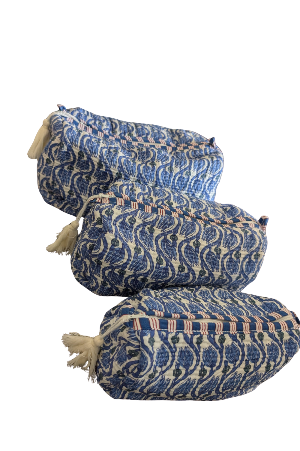 Quilted Toiletry Bag-Set/Blue & Green Pattern