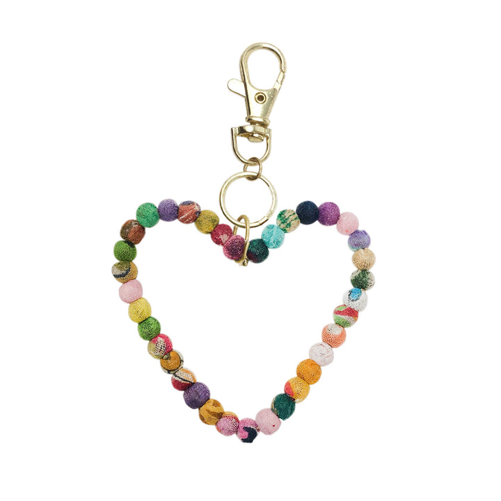 Kantha Heart Keychain Bag Charm