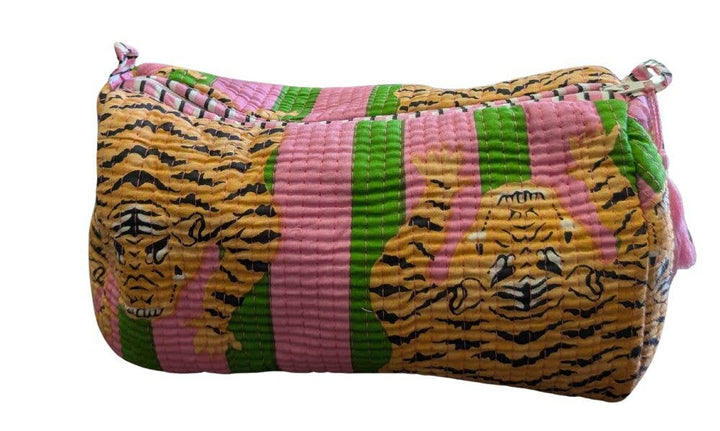 Quilted Toiletry Bag Set-Pink & Green w/Tiger