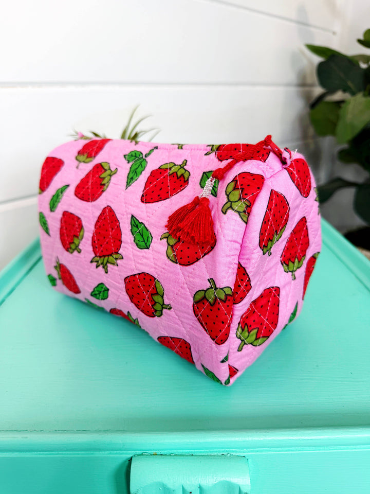Quilted Toiletry Bag-Strawberry
