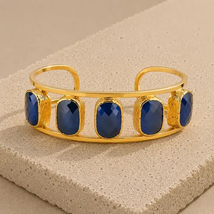 CORE | 5-STONE BEZEL CUFF BRACELET (NAVY BLUE)