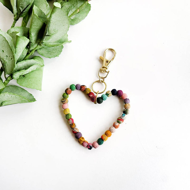 Kantha Heart Keychain Bag Charm
