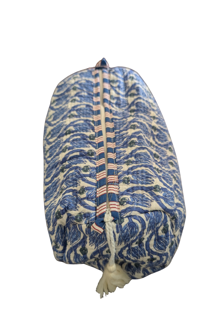 Quilted Toiletry Bag-Set/Blue & Green Pattern