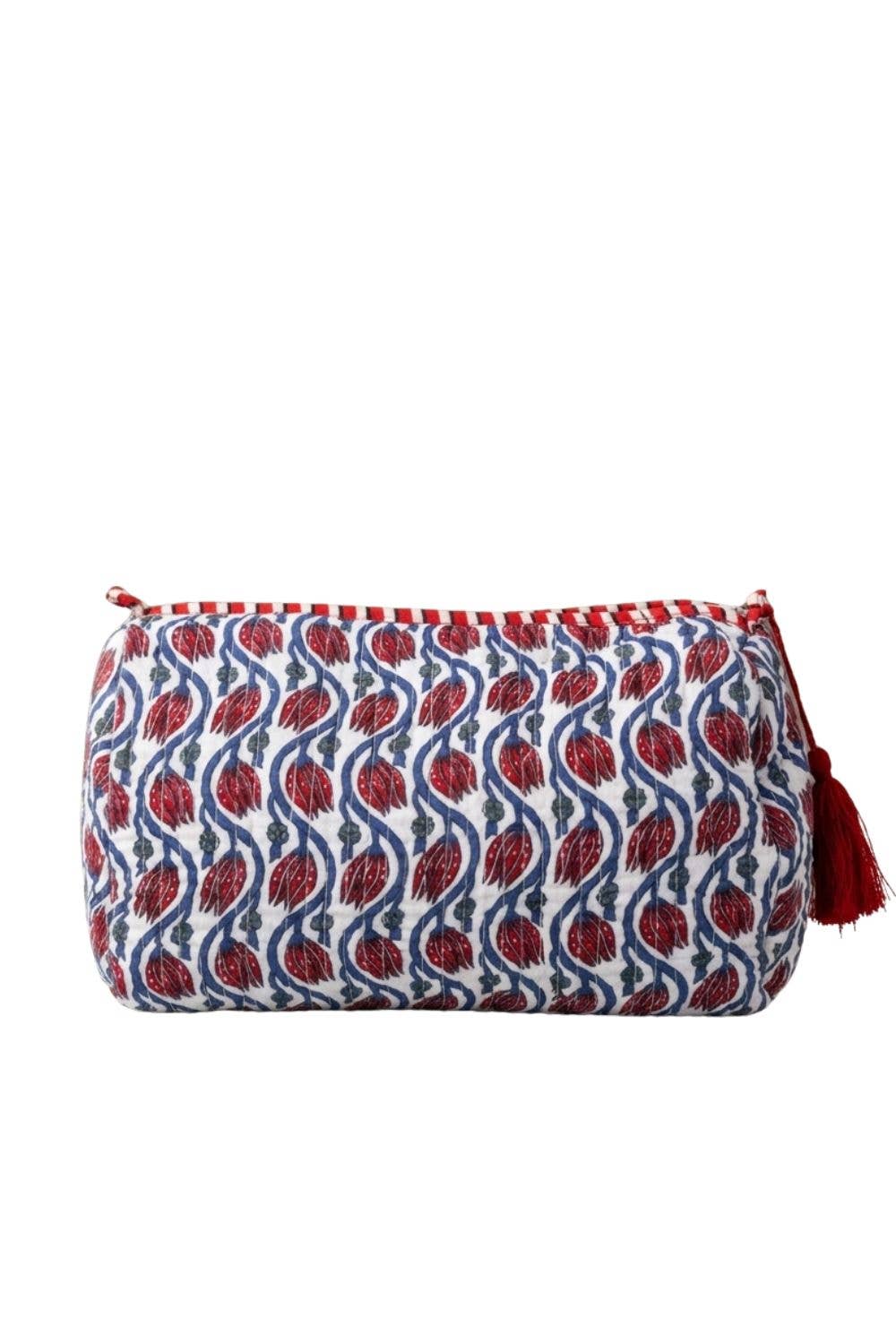 Quilted Toiletry Bag Set/Blue & Red Pattern