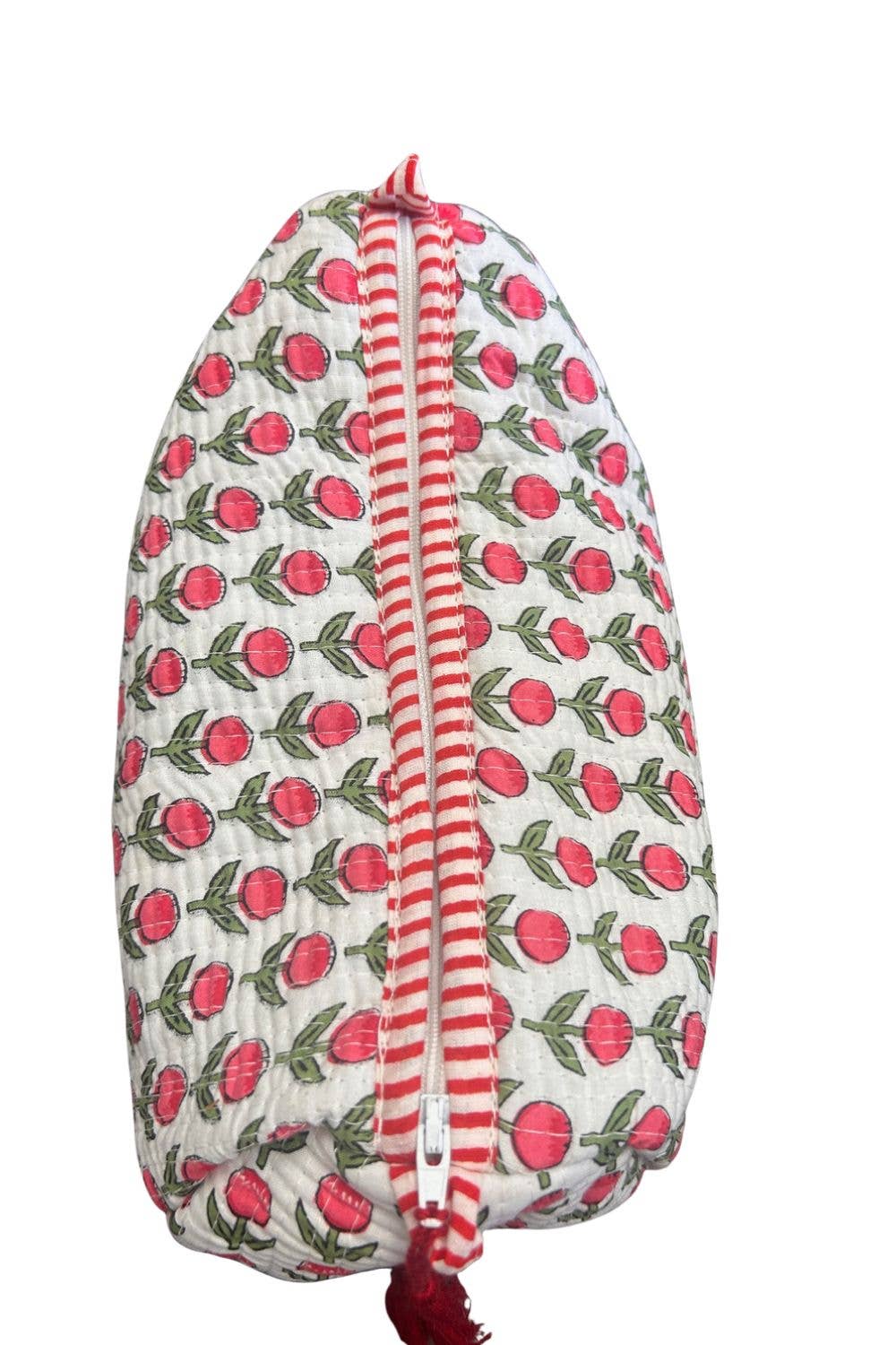 Quilted Toiletry Bag Set-Pink & Green Small Flowers