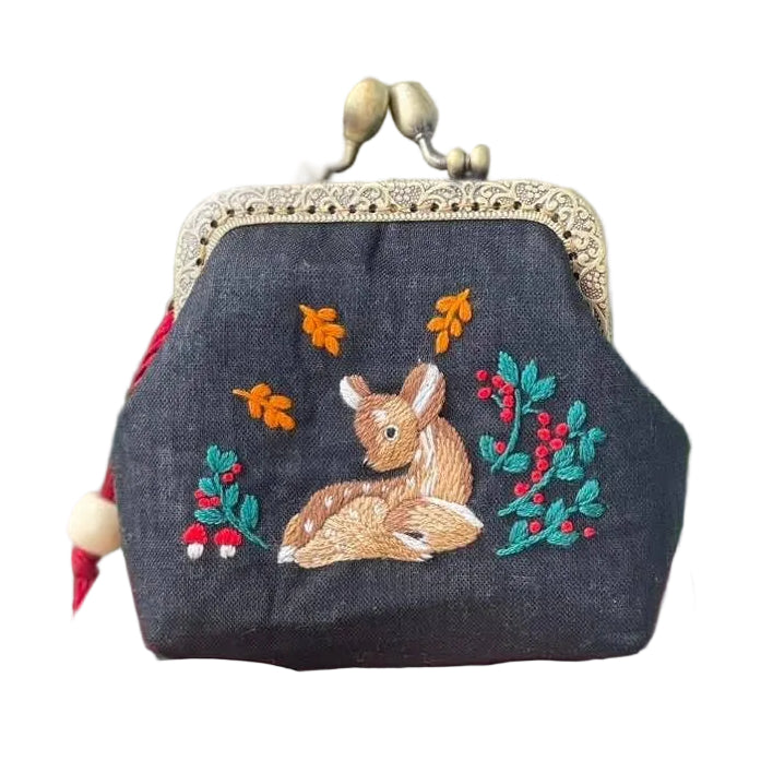 Deer Embroidered Navy Blue Coin Purse ✅