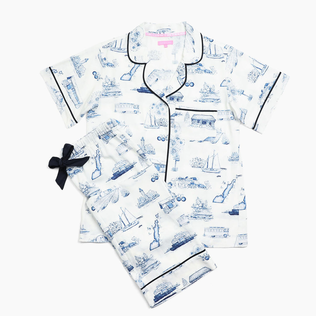 Door County Toile White & Navy Pajama Set Pants
