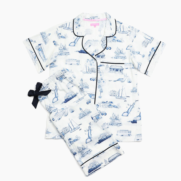 Door County Toile White & Navy Pajama Set Pants