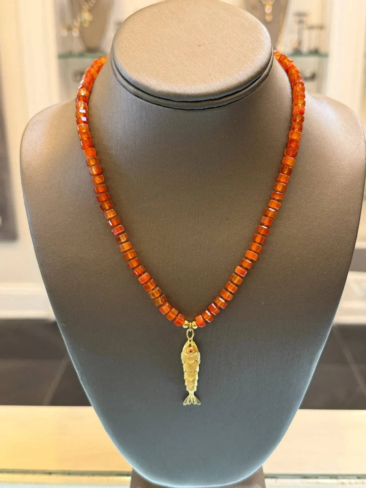Fish Pendant Gemstone Necklace - Tarnish Free