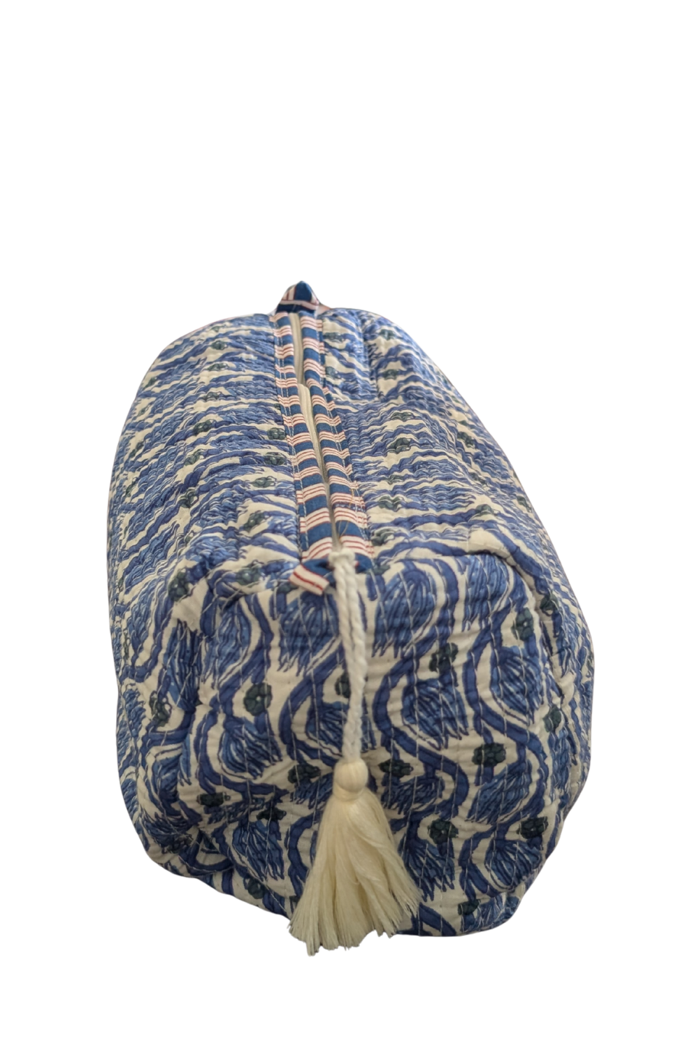 Quilted Toiletry Bag-Set/Blue & Green Pattern