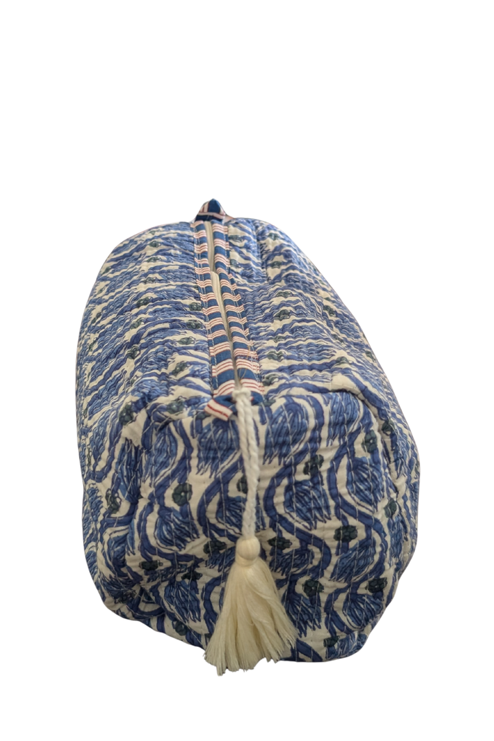 Quilted Toiletry Bag-Set/Blue & Green Pattern