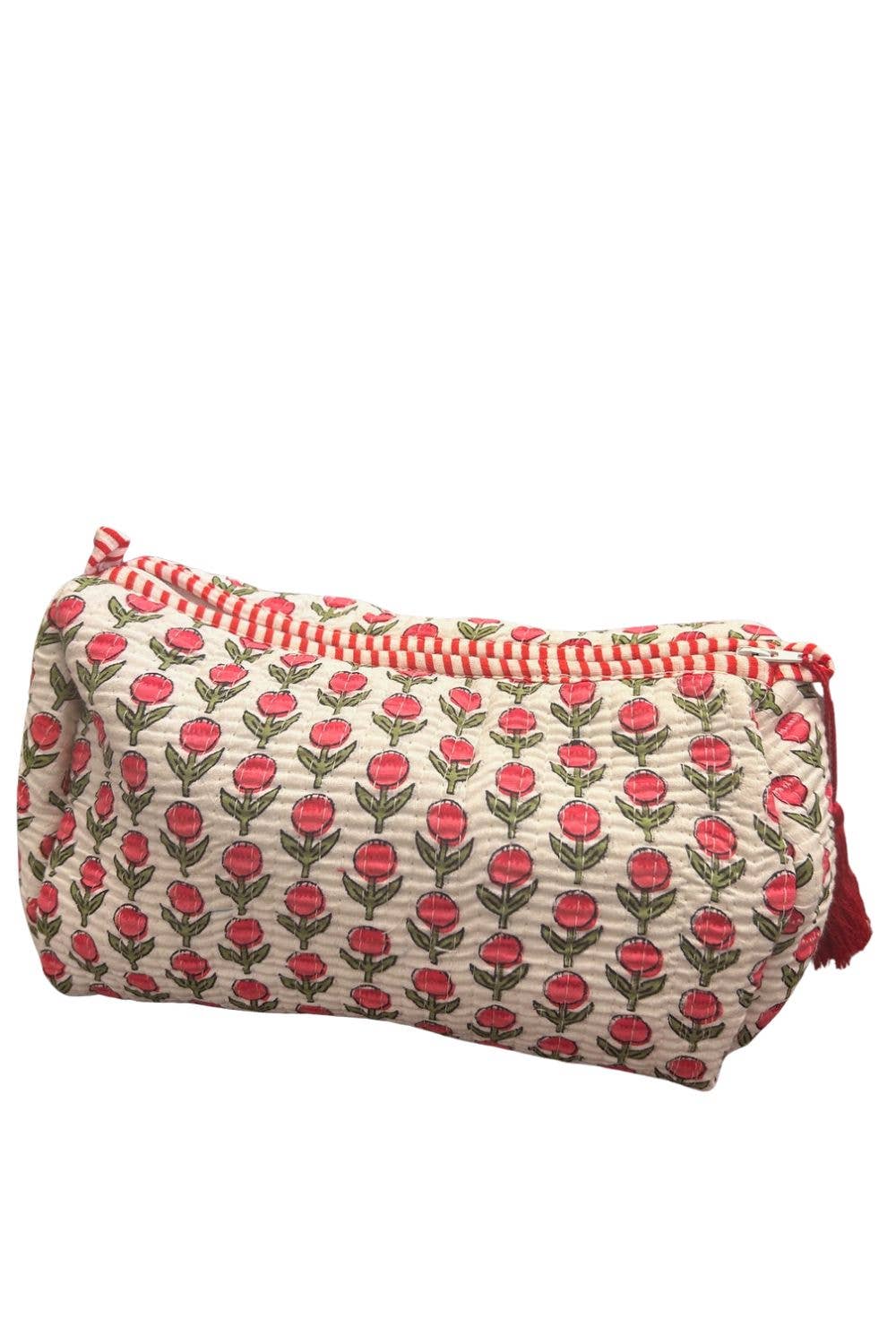 Quilted Toiletry Bag Set-Pink & Green Small Flowers