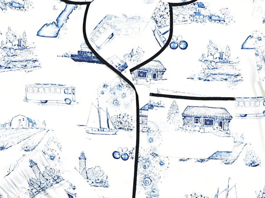 Door County Toile White & Navy Pajama Set Pants