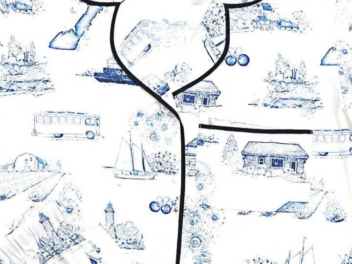 Door County Toile White & Navy Pajama Set Pants