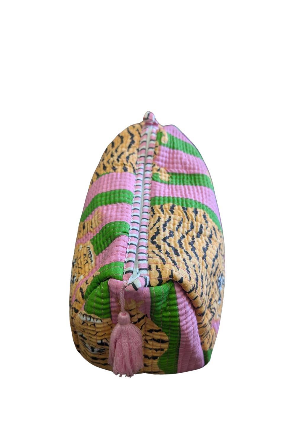 Quilted Toiletry Bag Set-Pink & Green w/Tiger