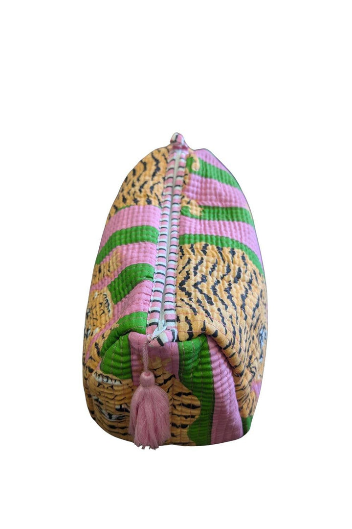 Quilted Toiletry Bag Set-Pink & Green w/Tiger