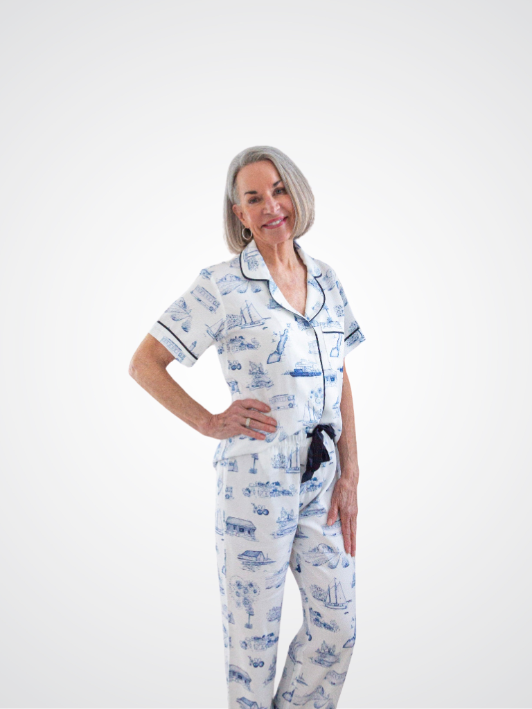 Door County Toile White & Navy Pajama Set Pants
