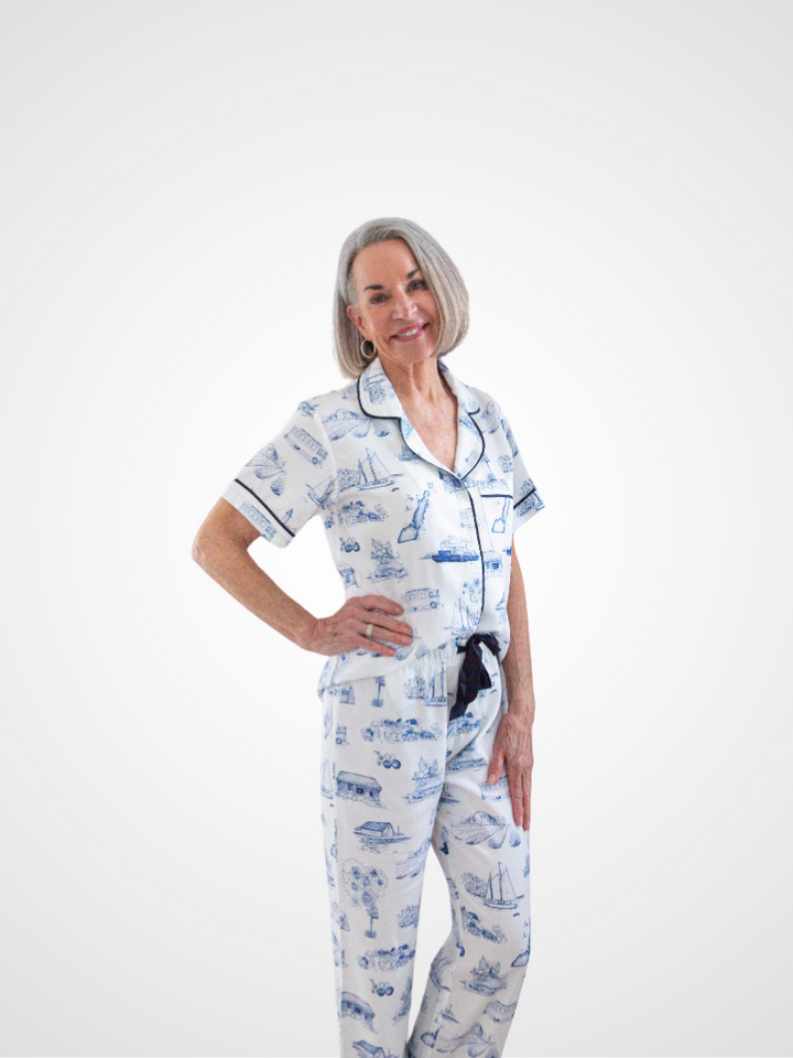 Door County Toile White & Navy Pajama Set Pants