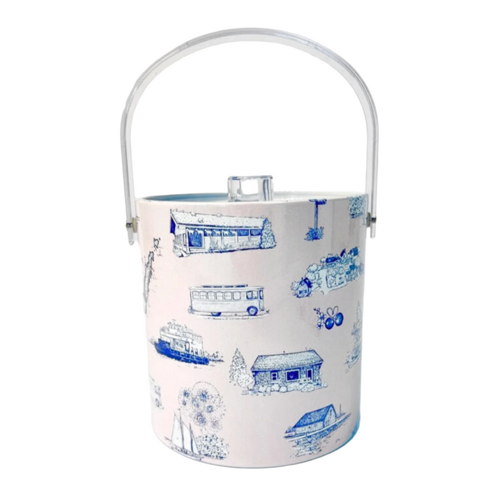 Door County Toile Ice Bucket Pink & Navy