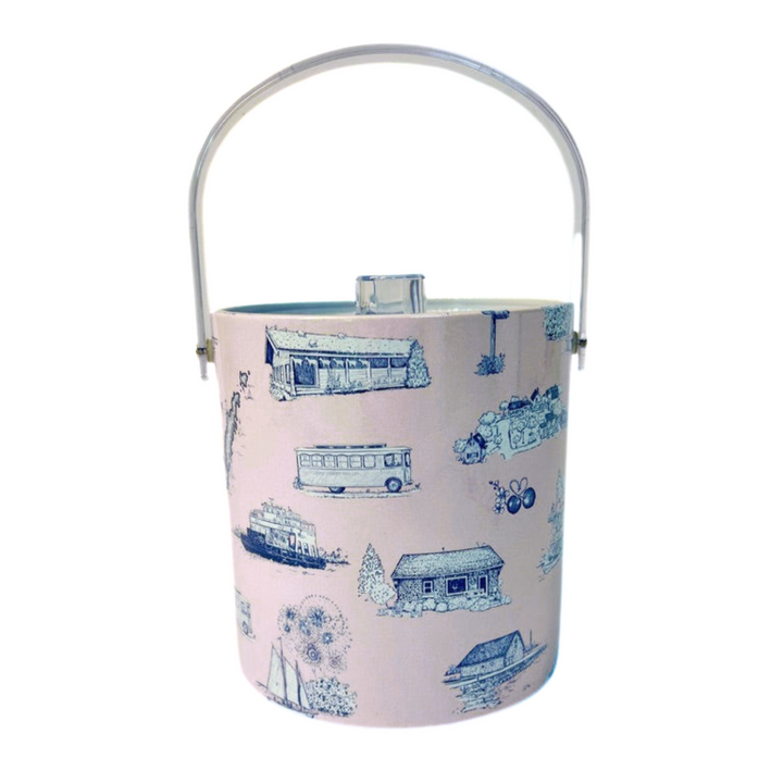 Door County Toile Ice Bucket Pink & Navy