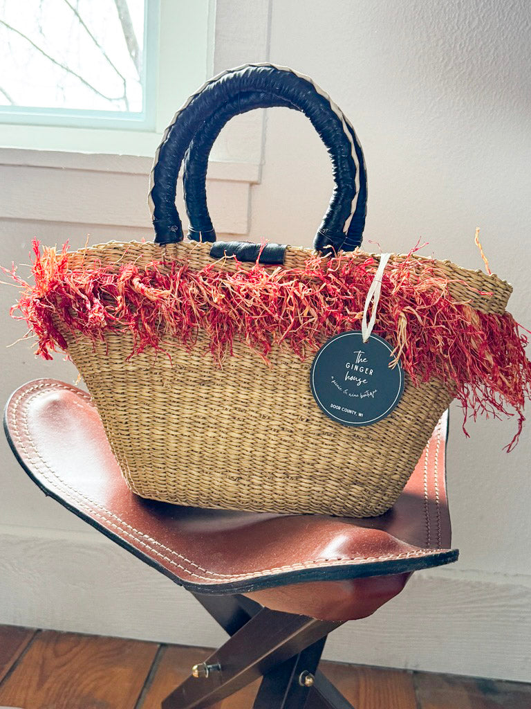Fringe Woven Straw Handbag