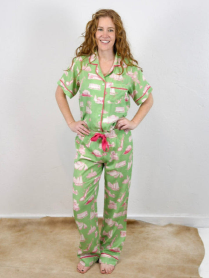 Door County Toile Green & Pink Pant Set
