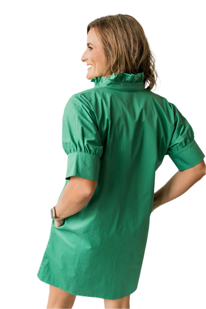 Ruffle Short Sleeve Green Dress