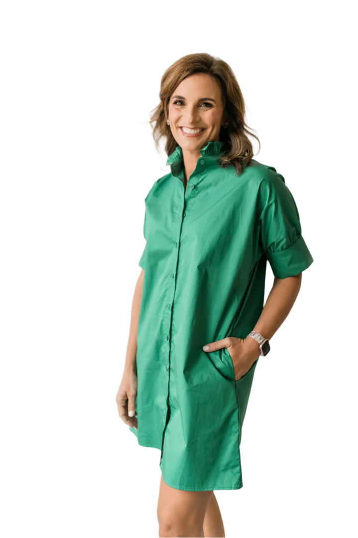 Ruffle Short Sleeve Green Dress