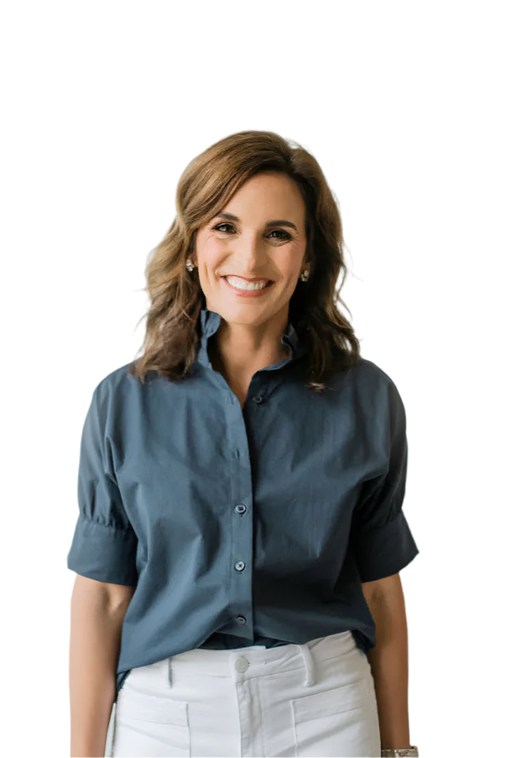 Ruffle Shirt Short Sleeve Navy