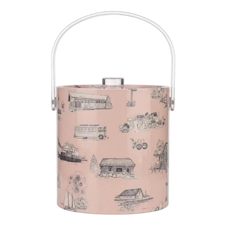 Door County Toile Ice Bucket Pink & Navy