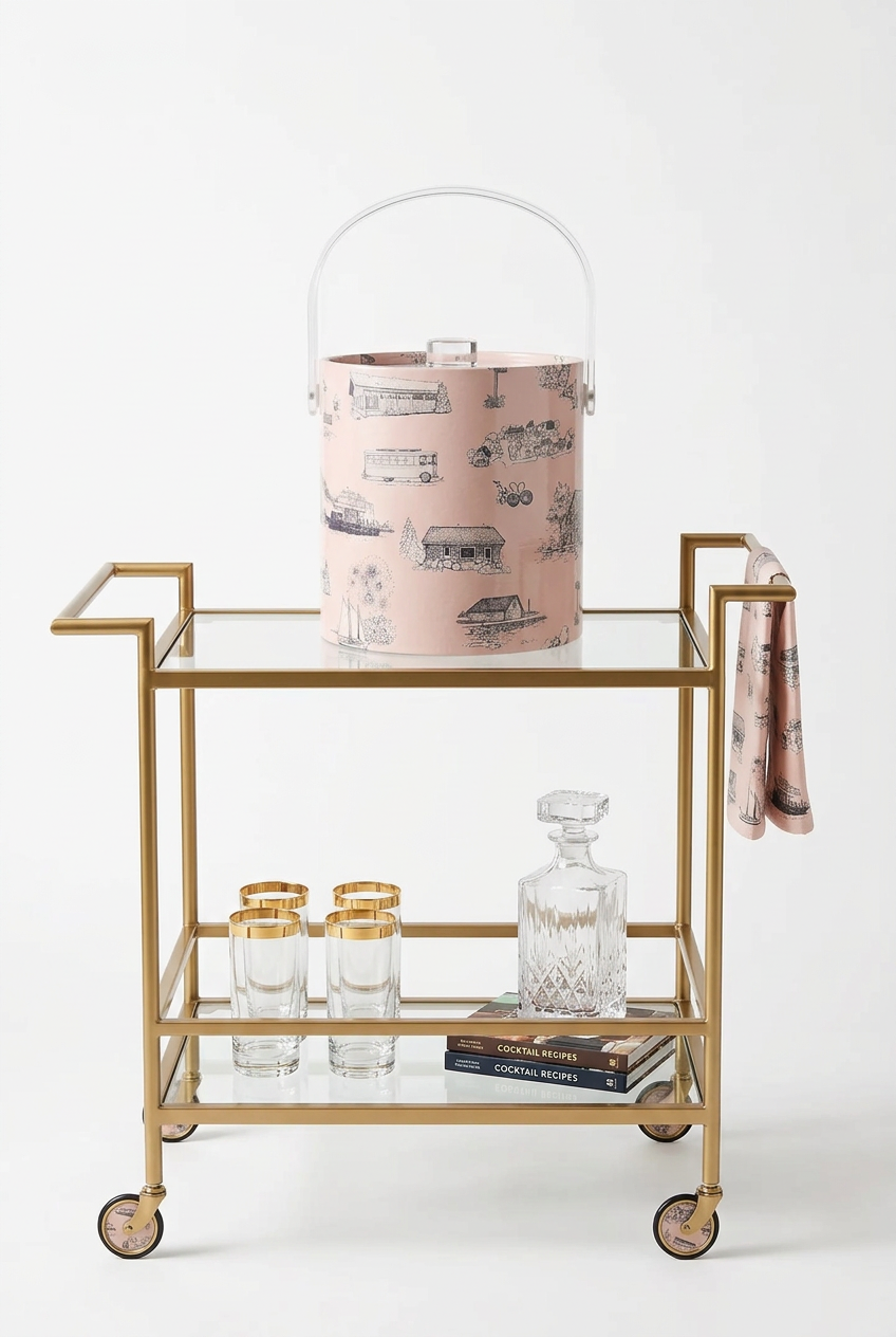 Door County Toile Ice Bucket Pink & Navy