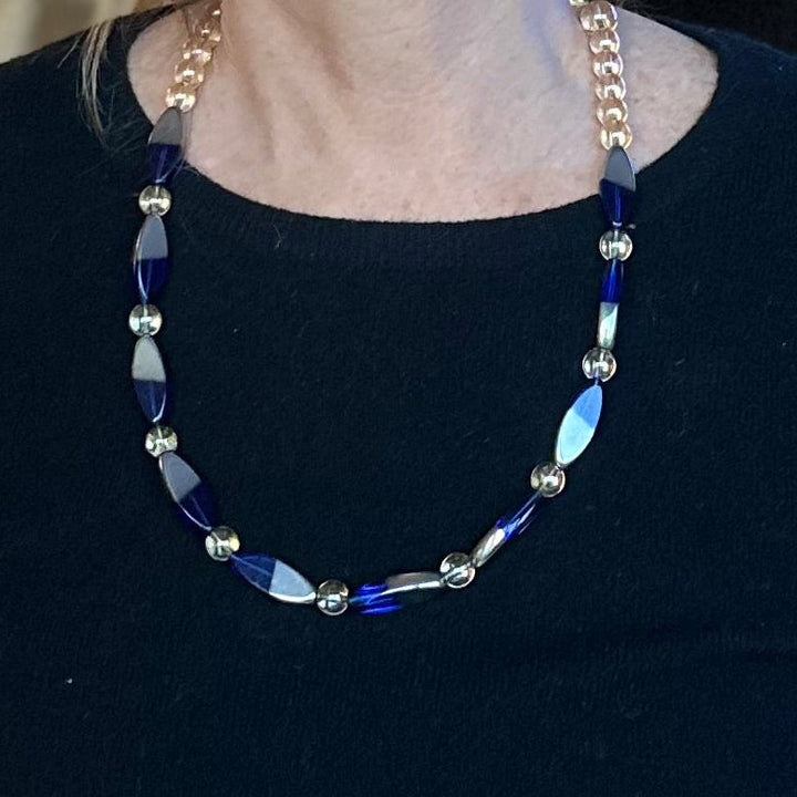 Joseph Bead Blue Flat w/ Silver and Gold