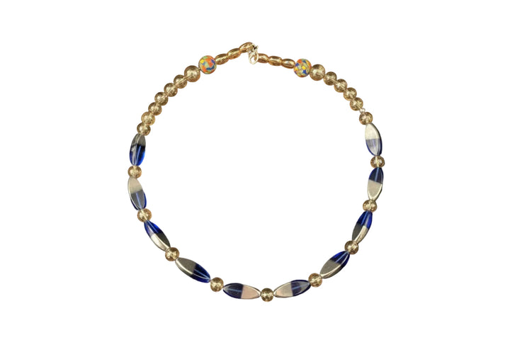 Joseph Bead Blue Flat w/ Silver and Gold