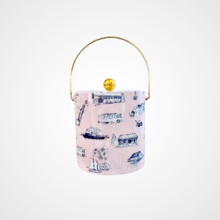 Door County Toile Ice Bucket Pink & Navy