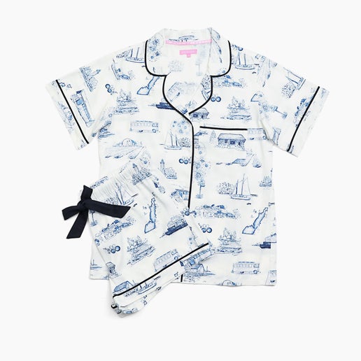 Door County Toile White & Navy Pajama-Short Set