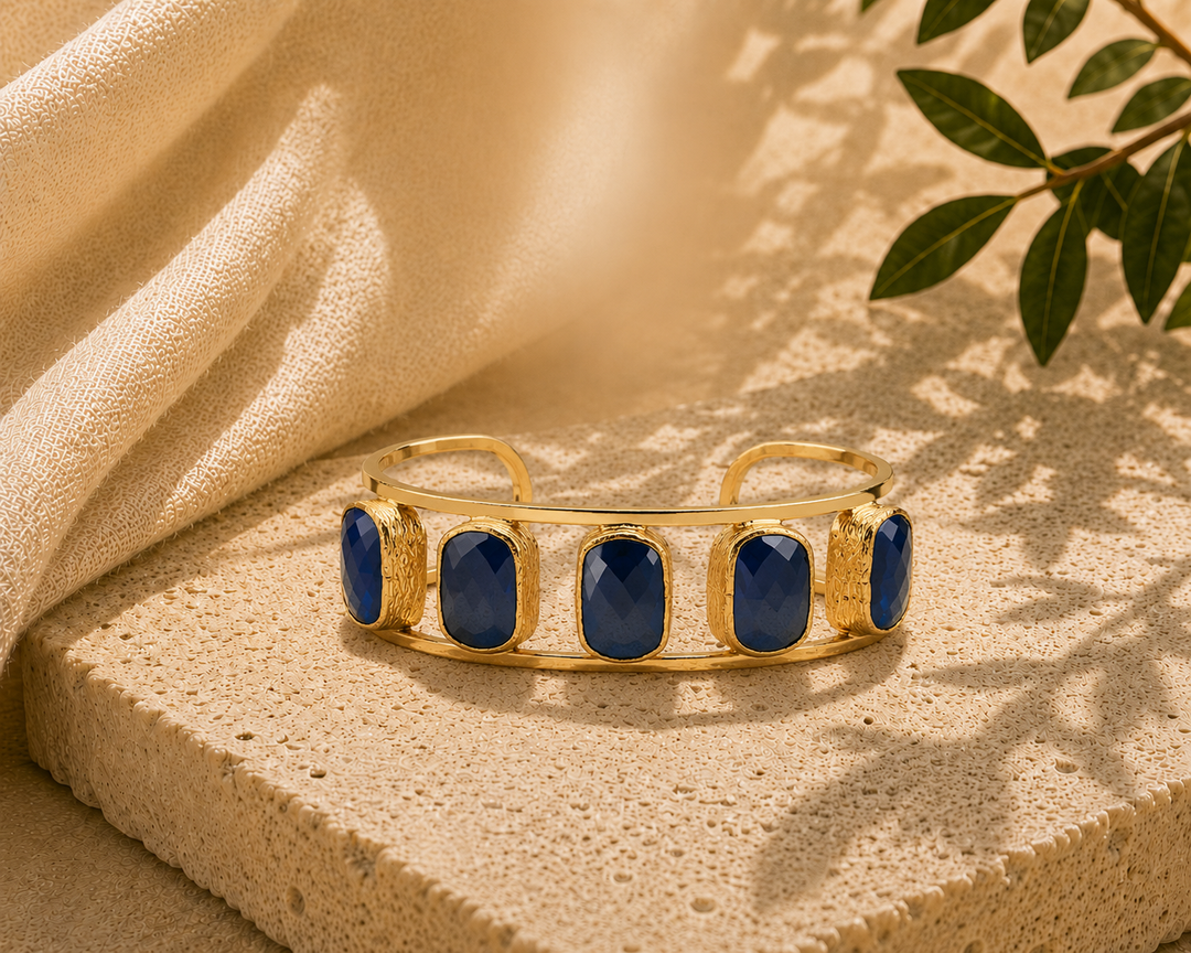 CORE | 5-STONE BEZEL CUFF BRACELET (NAVY BLUE)