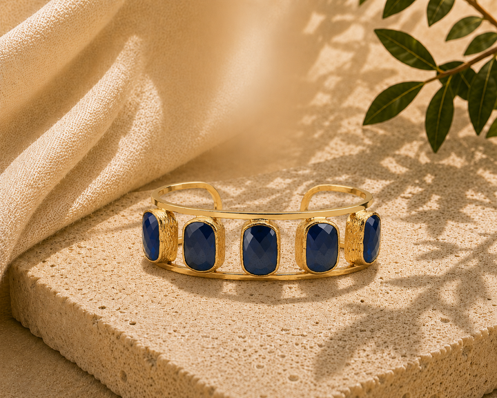 CORE | 5-STONE BEZEL CUFF BRACELET (NAVY BLUE)