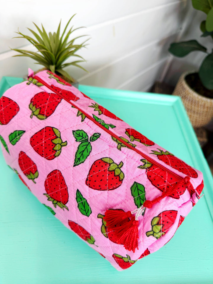 Quilted Toiletry Bag-Strawberry