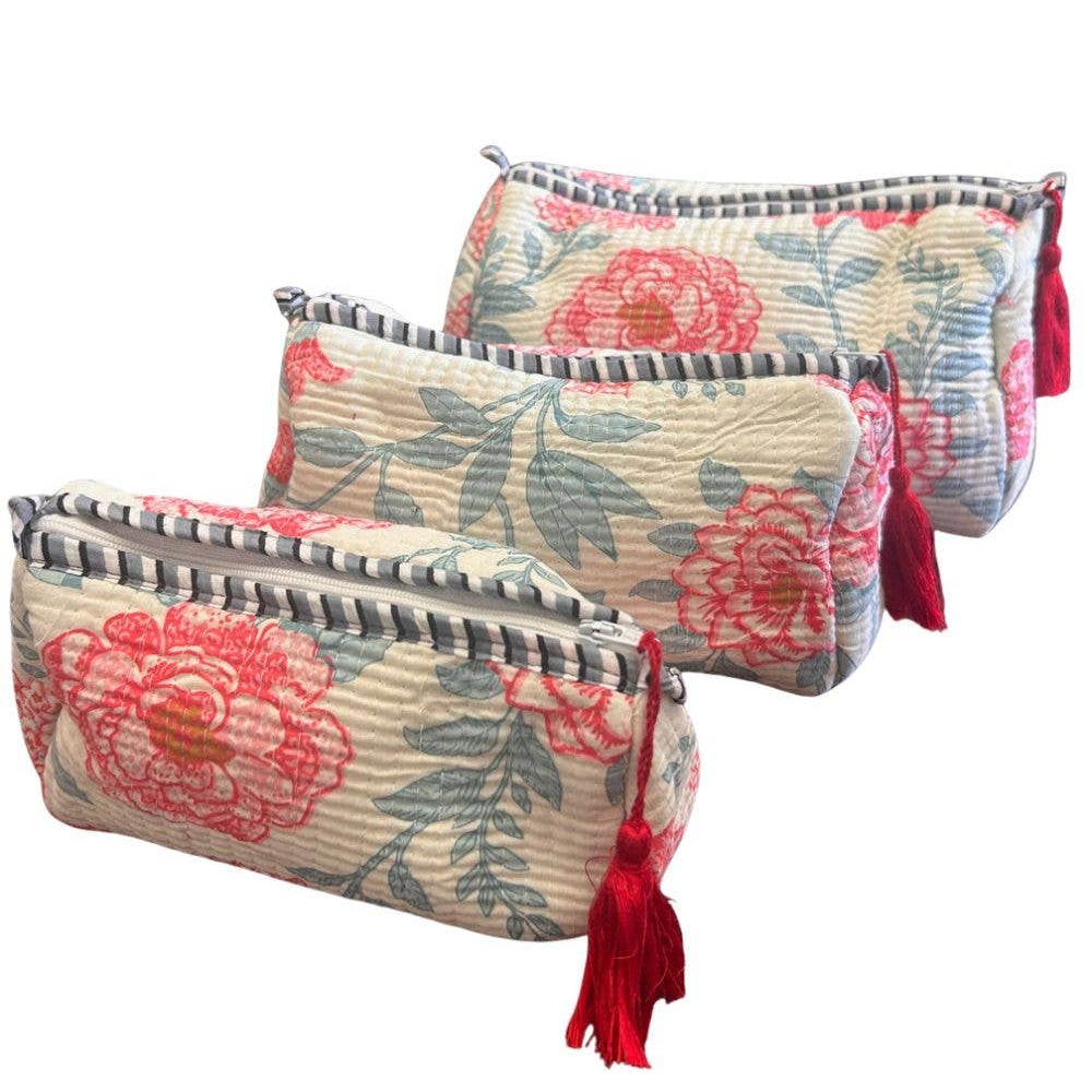 Quilted Toiletry Bag Set-Pink Floral