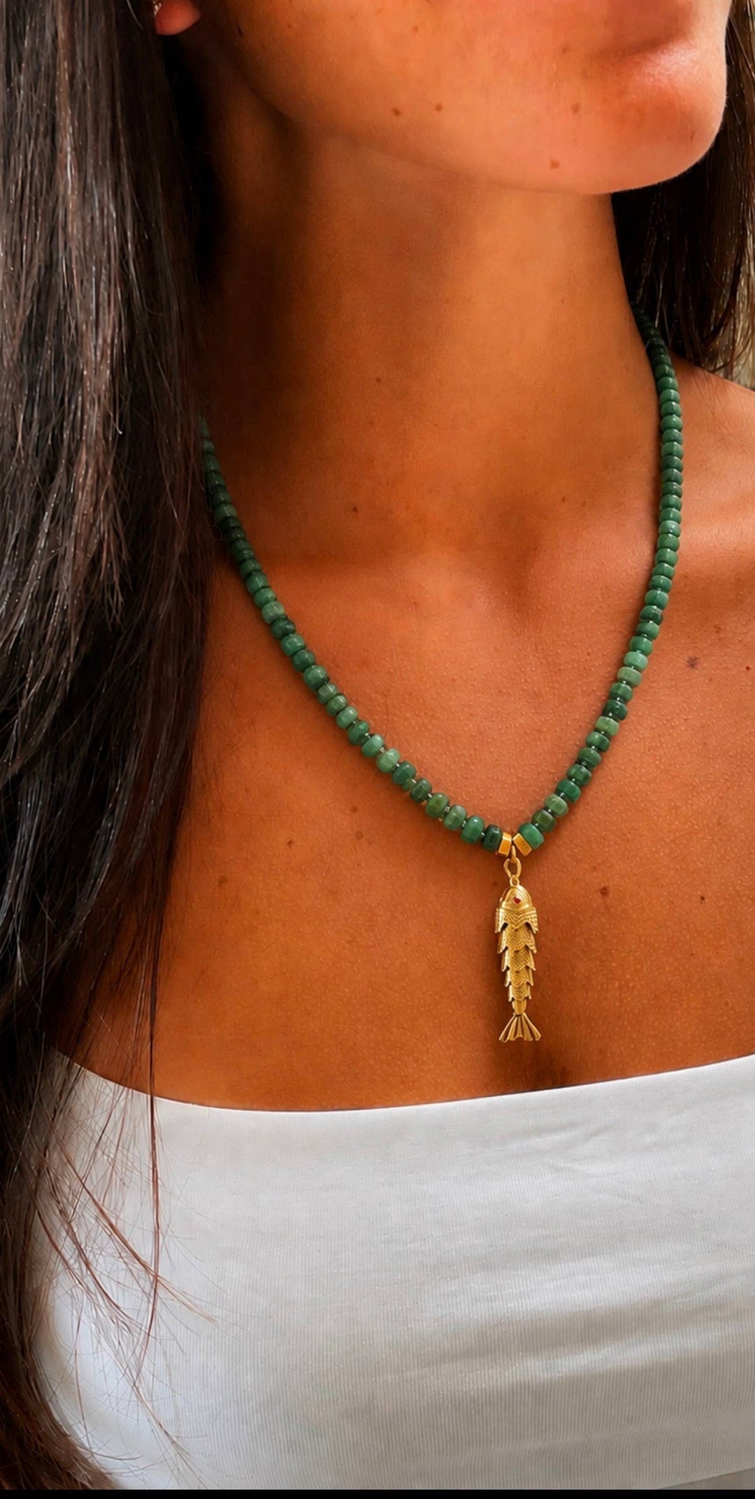 Fish Pendant Gemstone Necklace - Tarnish Free