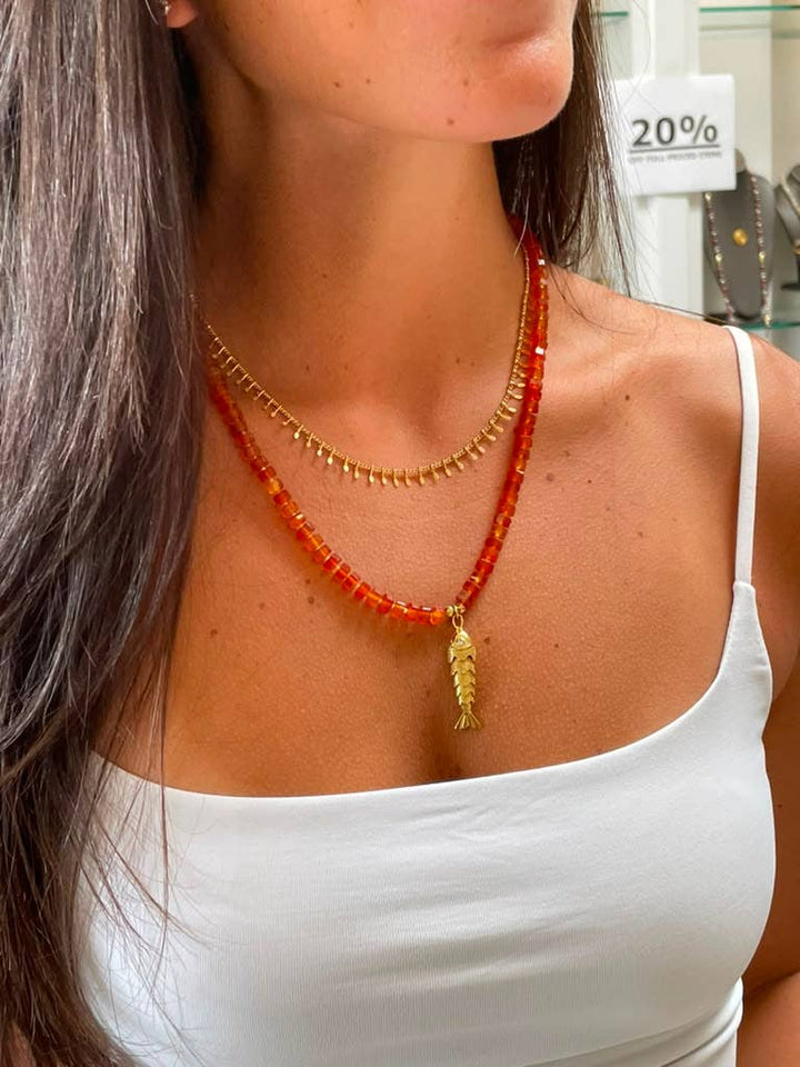 Fish Pendant Gemstone Necklace - Tarnish Free