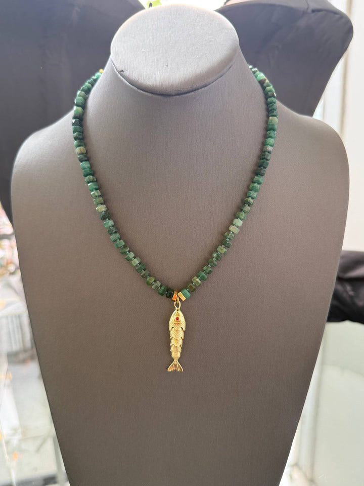 Fish Pendant Gemstone Necklace - Tarnish Free